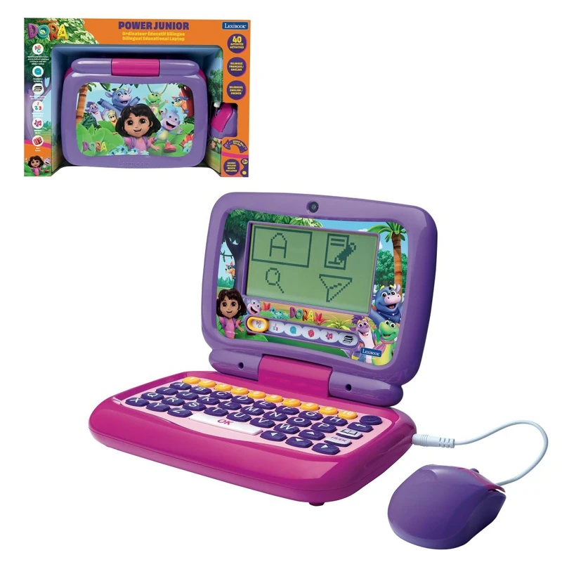 LEXIBOOK, Dora The Explorer, Power Kid® Bilingual Talking Educational Laptop Dora – 40 activities in English and French, JC398DORi1LXB