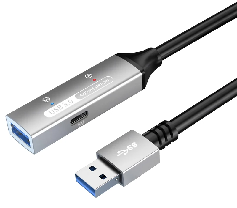 PremiumCord Active USB Extension Cable with Repeater 30 m, Type A Female to Male, USB 3.2 Gen 1 SuperSpeed 5 Gbit/s, 2x Shielded, AWG20/28, Aluminium Housing, Colour Black, Length 30 m