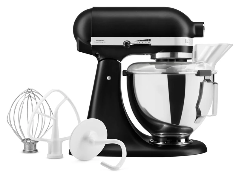 KitchenAid 4.3L Tilt-Head Stand Mixer 5KSM95PSBBM, Stainless Steel Bowl, Pouring Shield, Whisk, Beater and Dough Hook, Full Metal Construction, 10 Speeds, Professional Food Mixer,