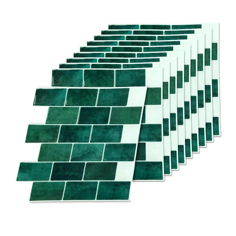 Relaxdays Self-Adhesive Tile Stickers, 10 pcs, 30x30 cm, 3D, Cut-to-Fit, Green for Bathroom & Kitchen - Image 1