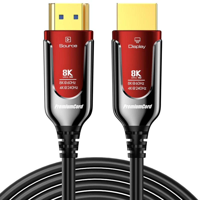 PREMIUMCORD 8K Optical Active Fibre Optic Cable HDMI 2.1, Ultra High Speed Cable 48 Gbps, 3D, EDID, eARC, HDR, Resolution 8K@60Hz 4320p, 4K@240Hz, Compatible with PS5, Xbox, PC, TV, Gold-Plated