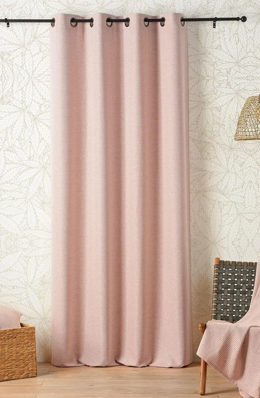 Linder Natural CBD Curtain - Woven and Dyed in France - Chevron Motif - Natural Style - Brick Red - Eyelets Gun Barrel 140 x 260 cm 51% Cotton 28% Polyester 21% Linen - Relax Collection