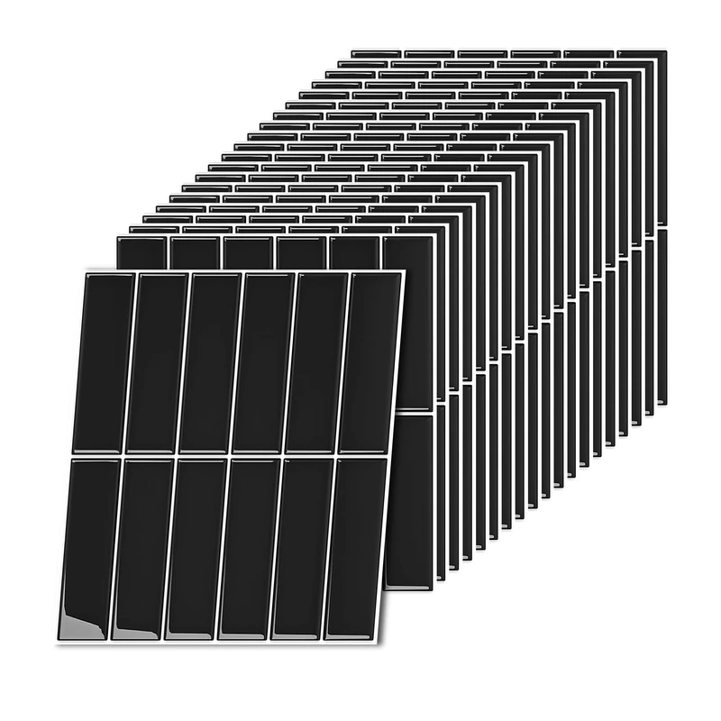Relaxdays Adhesive Tile Stickers, 20 pcs, 30x30cm, Self-Adhesive, 3D, Cut-to-Fit, Black for Bathroom & Kitchen
