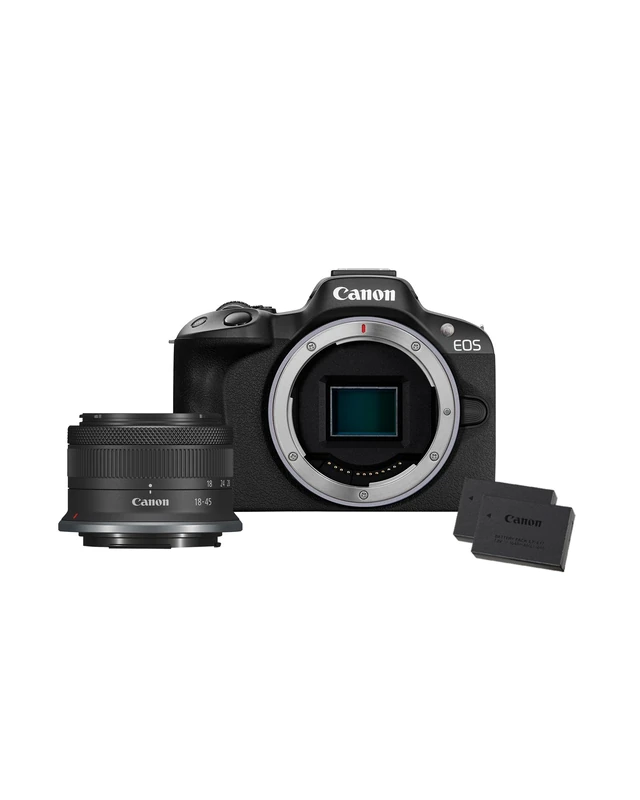 Canon EOS R50 + RF-S 18-45mm F4.5-6.3 IS STM Lens Additional Battery Kit (x2 Batteries) - Compact Mirrorless Digital Camera - 24.2 MP, UHD 4K Video, APS-C Sensor - 15 FPS Continuous Shooting