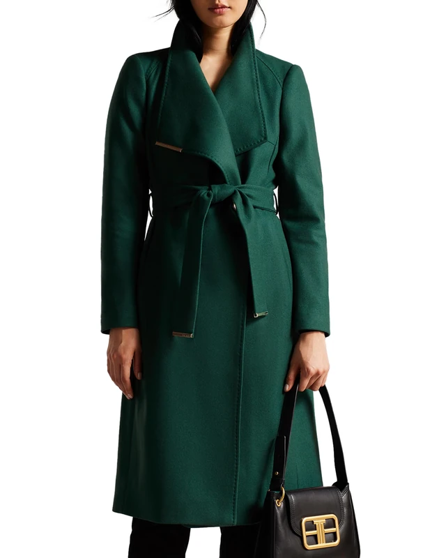Ted Baker London Rose-Midi Length Belted Wool Wrap Co, DK-Green