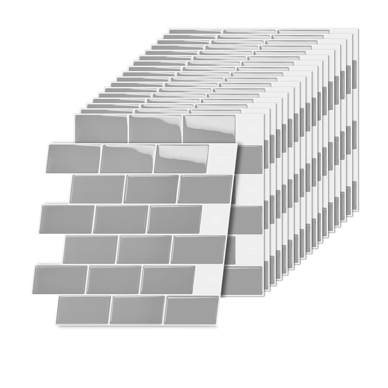 Relaxdays Self-Adhesive 3D Tile Stickers, 20 pcs, Bathroom & Kitchen, 30x30 cm, Grey - Image 1