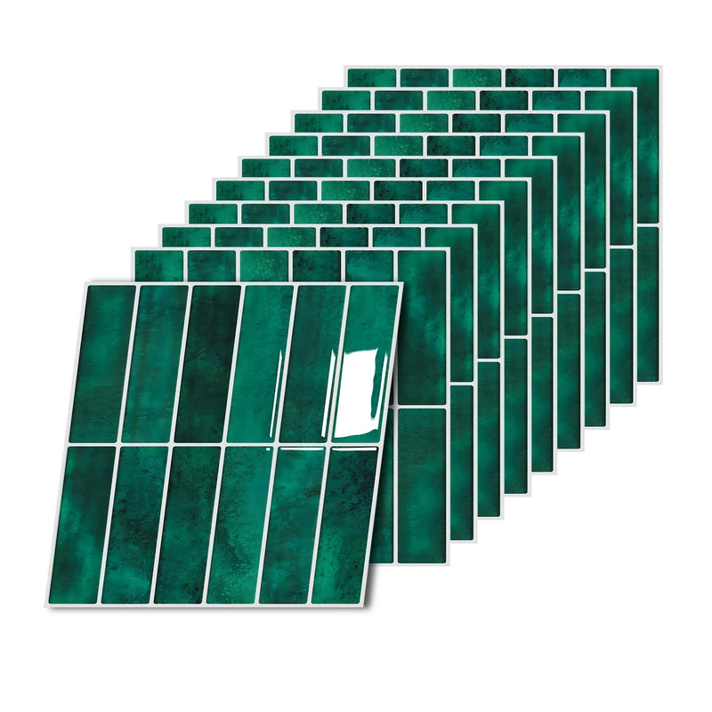 Relaxdays Adhesive Tiles, 10 pcs, Bath & Kitchen, Self-Adhesive, 30x30 cm, Green