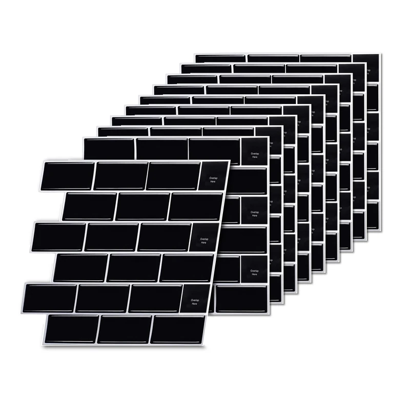 Relaxdays Adhesive 3D Tile Stickers, 10 pcs, Bathroom & Kitchen, 30x30 cm, Self-Adhesive, Black