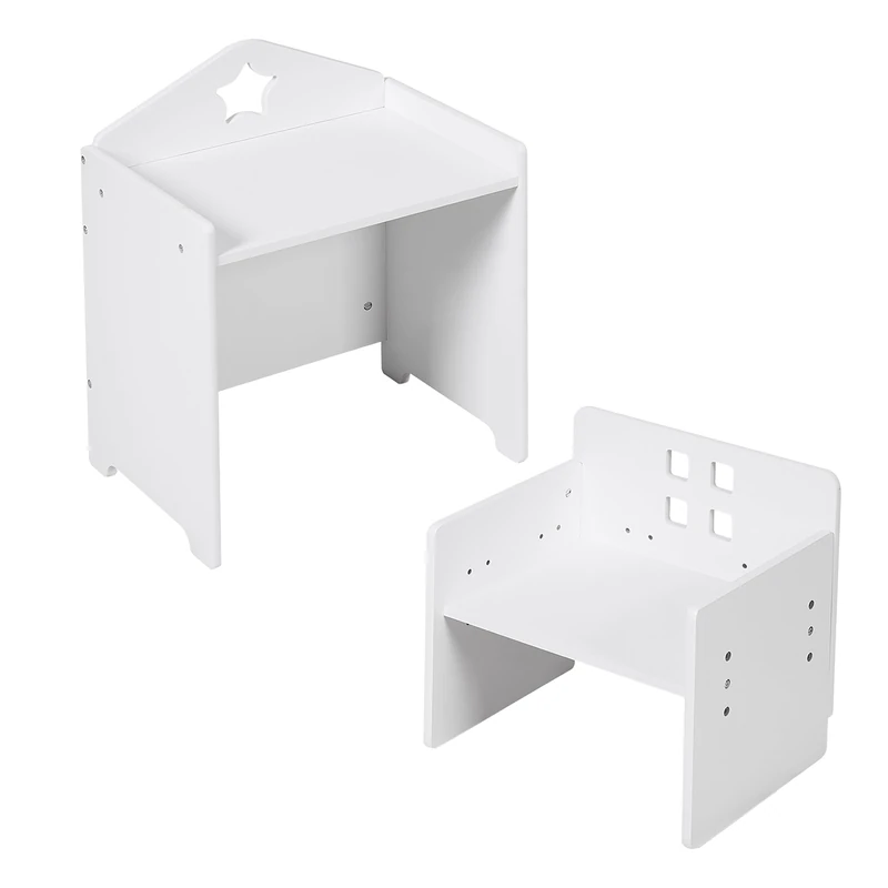 Relaxdays children's table & chair set with chalkboard, star motif, activity table, 48.5x38x30 cm, white