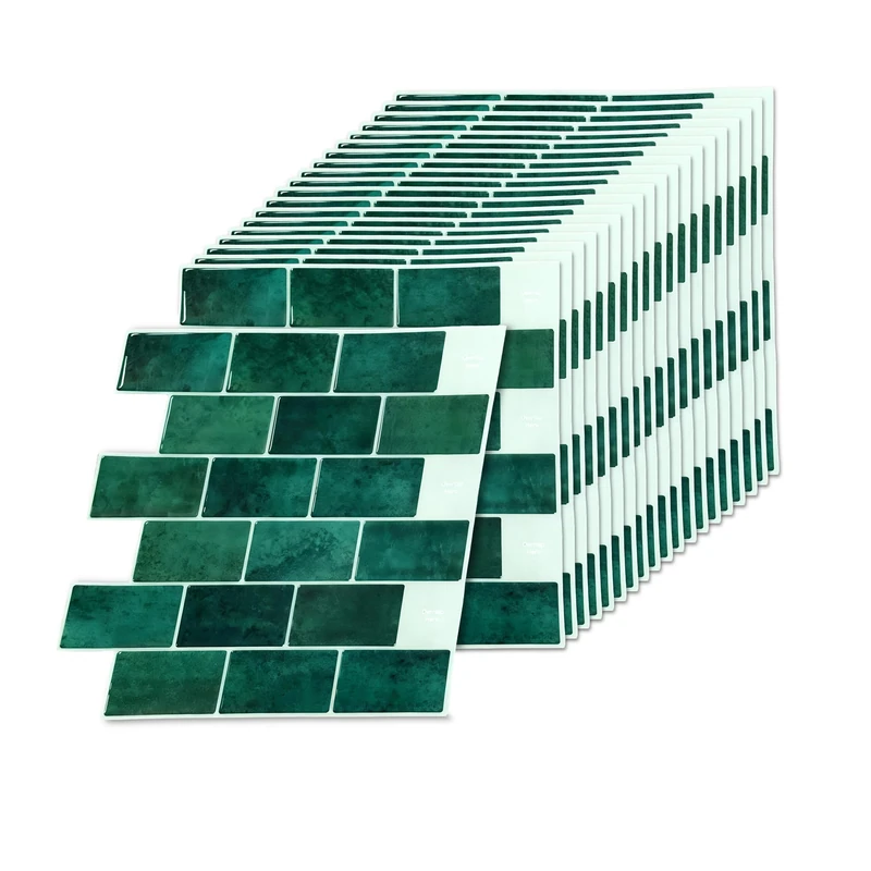 Relaxdays Adhesive Tiles, 20 pcs, Bathroom & Kitchen, 30x30 cm, Self-Adhesive 3D Cut-to-Fit, Green