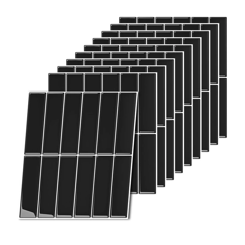 Relaxdays Self-Adhesive 3D Tile Stickers for Bathroom & Kitchen, 10 Pieces, 30x30 cm, Black