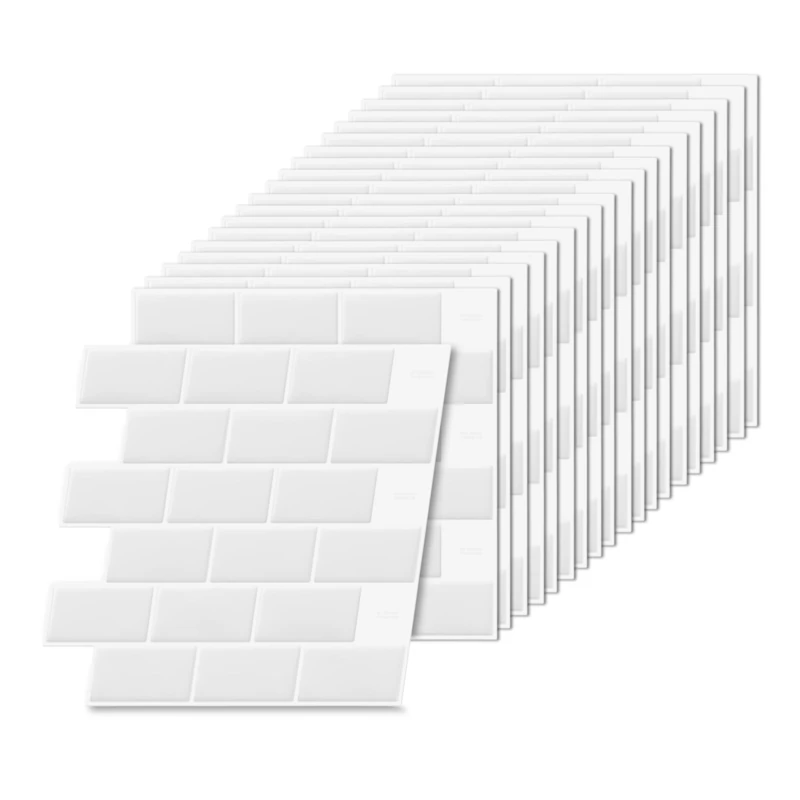 Relaxdays Self-Adhesive 3D Tile Stickers, 20 pcs, Bathroom & Kitchen, 30x30 cm, Cut-to-Size, White