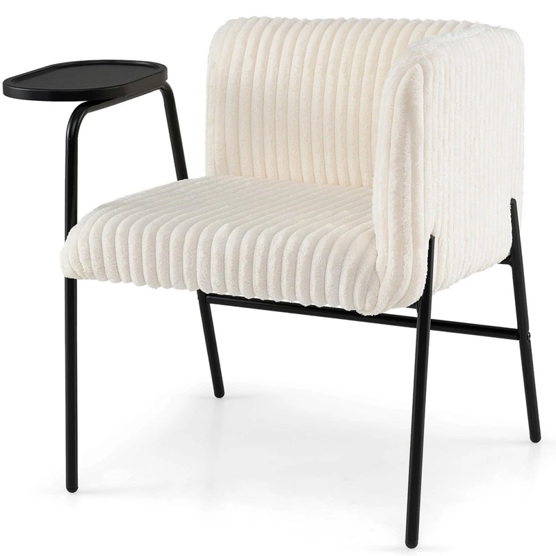 RELAX4LIFE Modern Accent Chair, Corduroy Upholstered Lounge Armchair with Metal Frame Tray Table and Legs, Single Sofa Comfy Occasional Leisure Reading Chair for Living Room Bedroom Reception
