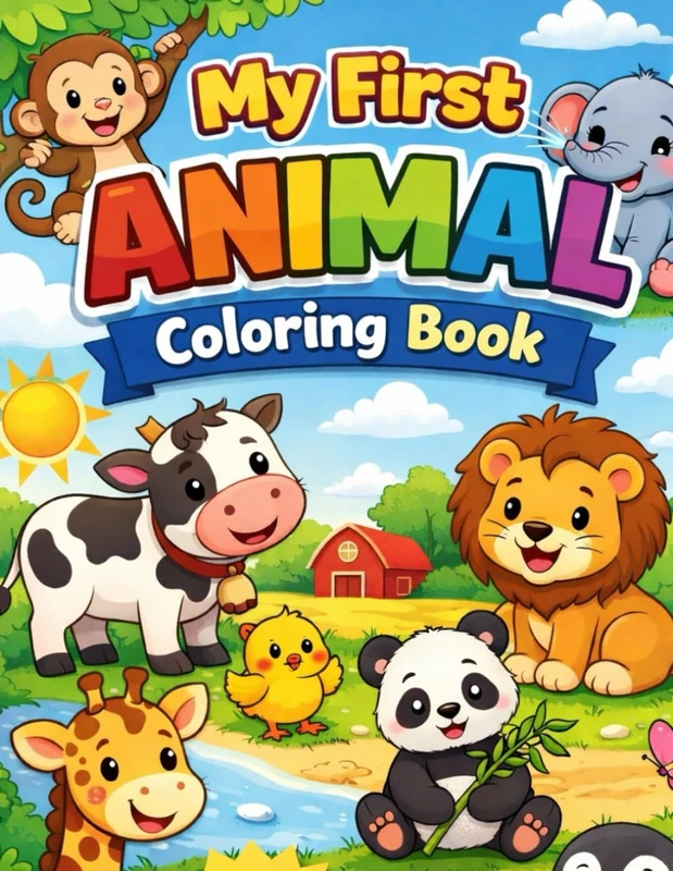 My First Animal Coloring Book for Kids Ages 3-6: Fun & Easy Farm, Jungle and Cute Baby Animals | Simple Big Pictures for Toddlers & Preschoolers | Early Learning Activity Book