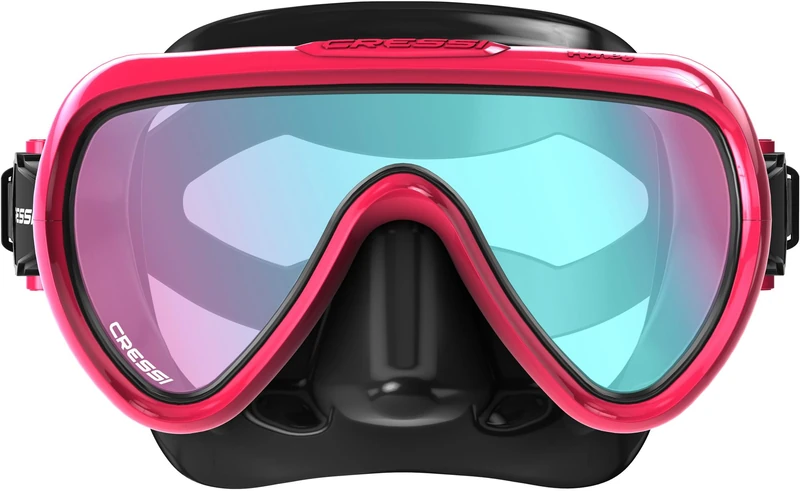 Cressi since 1946 - Honey Compact Adult Mask Female Specific with Soft Silicone fit and Ultra Clear Lens for Bright, Wide Visibility - Black/Fuchsia 420 Uv Blue/Orange Lens - One Size
