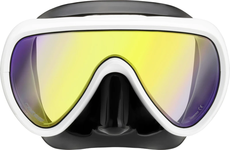 Cressi since 1946 - Honey Compact Adult Mask Female Specific with Soft Silicone fit and Ultra Clear Lens for Bright, Wide Visibility - Black/White 420 Uv Yellow/Blue Lens - One Size