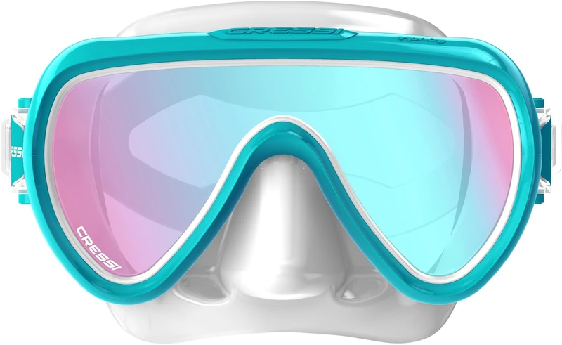 Cressi since 1946 - Honey Compact Adult Mask Female Specific with Soft Silicone fit and Ultra Clear Lens for Bright, Wide Visibility - White/Aquamarine 420 Uv Blue/Orange Lens - One Size