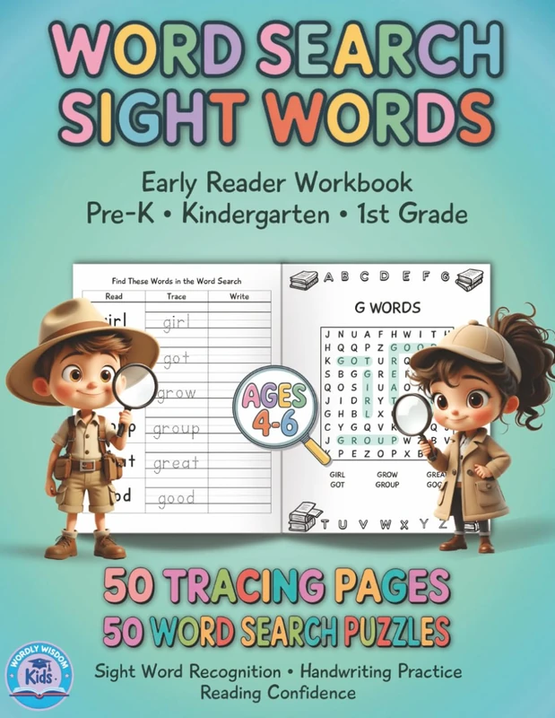 Word Search Sight Words: Early Reader Workbook for Pre-K, Kindergarten & 1st Grade | 50 Tracing Pages & 50 Word Search Puzzles