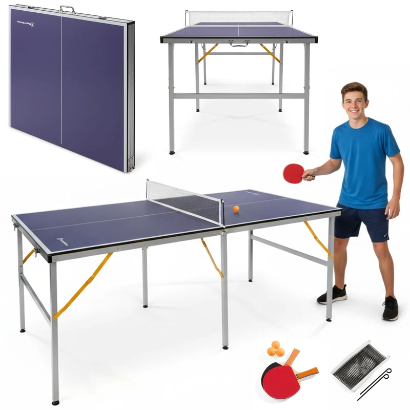 HyperMotion HYP32 Folding Table Tennis Table for Children and Adults, Compact Indoor Model with Net, Rackets and Balls, Easy to Carry