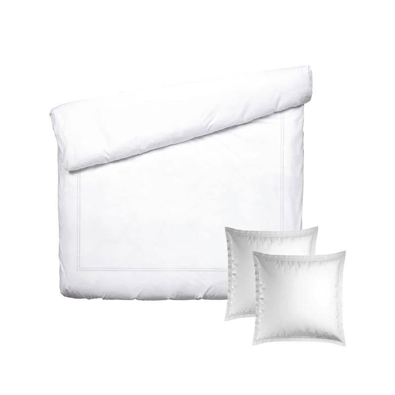 Pure Cotton 3-Piece Double Bedding Set – Duvet Cover 260 x 240 cm and 2 Pillowcases 63 x 63 cm – 100% Cotton Satin, 80 Thread Count – Oeko-TEX Certified – Calanques – White