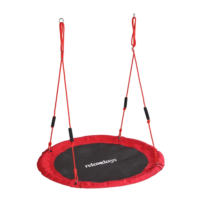 Relaxdays Round Hanging Nest Swing with Padded Handles, Adjustable, Outdoor, 120cm Diameter, Red, Supports up to 100kg