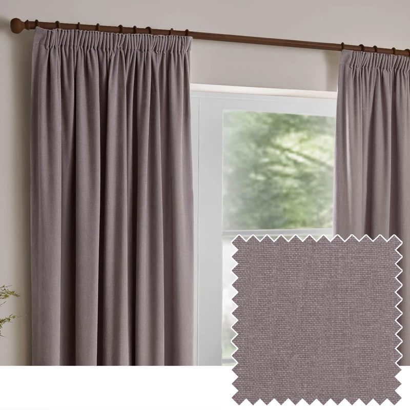 furn. Yard Heavy Chenille Pencil Pleat Curtain Pair – Lined Room Darkening Soft Velvet Curtains (Mauve - Width 229 x Drop 183cm)