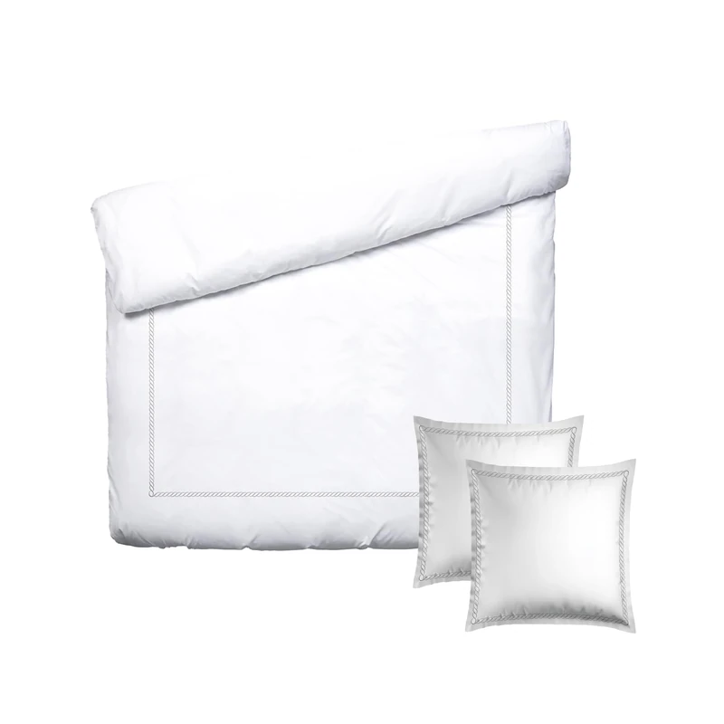 Pure Cotton 3-Piece Double Bed Linen – Duvet Cover 200 x 220 cm and 2 Pillowcases 80 x 80 cm – 100% Cotton Satin, 80 Thread Count, Oeko-TEX Certified – Satin Shine – Grey and White