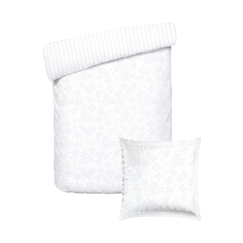 Pure Cotton Oeko-TEX 2-Piece Single Bedding Set - Duvet Cover 135 x 200 cm and 1 Pillowcase 80 x 80 cm - 100% Cotton Satin Jacquard Woven 120 Thread Count - Oeko-TEX - Light Verbena - White