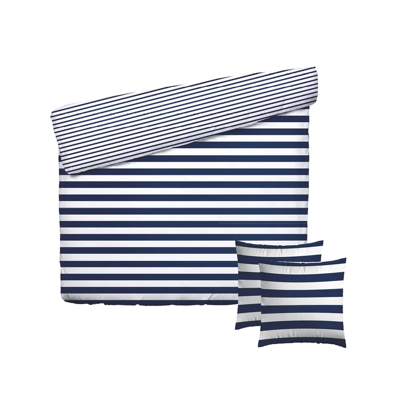 Pure Cotton 3-Piece Double Bedding Set - Duvet Cover 260 x 240 cm and 2 Pillowcases 63 x 63 cm - 100% Cotton Satin, 80 Thread Count - Oeko-TEX Certified - Navy Foam - Blue