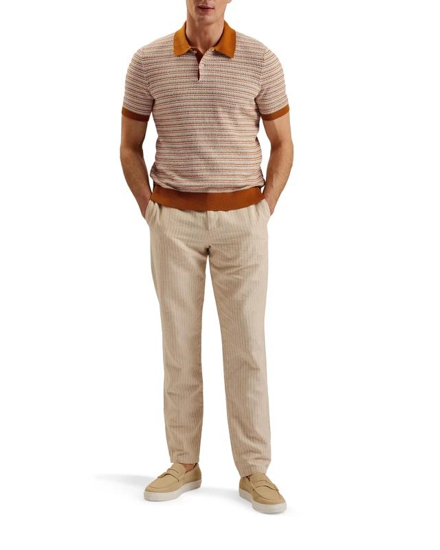 Ted Baker London ATHER-SS Regular Textured Stripe Polo, BRT-Orange