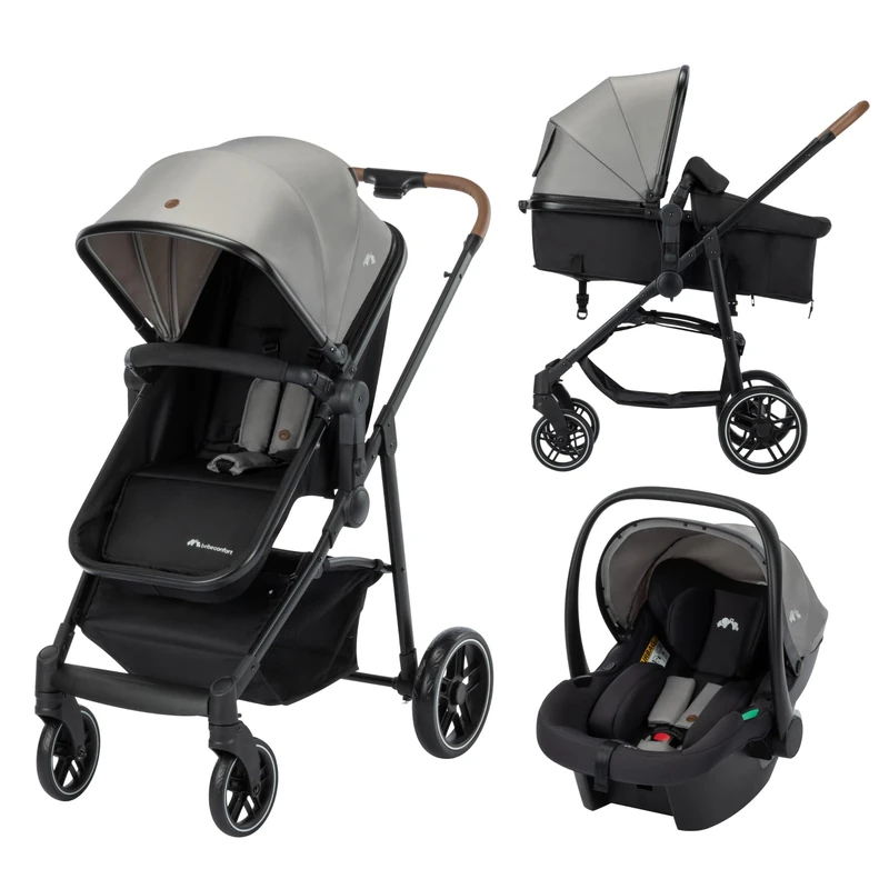 Bebeconfort Haze Trio Lux, Baby Stroller 3 in 1 with Car Seat (i-Size), 0-4 Years (max. 22 kg), 2-in-1 Seat Unit, Lie-Flat Position, Compact Fold, Lightweight Pushhair Travel System, Tinted Grey