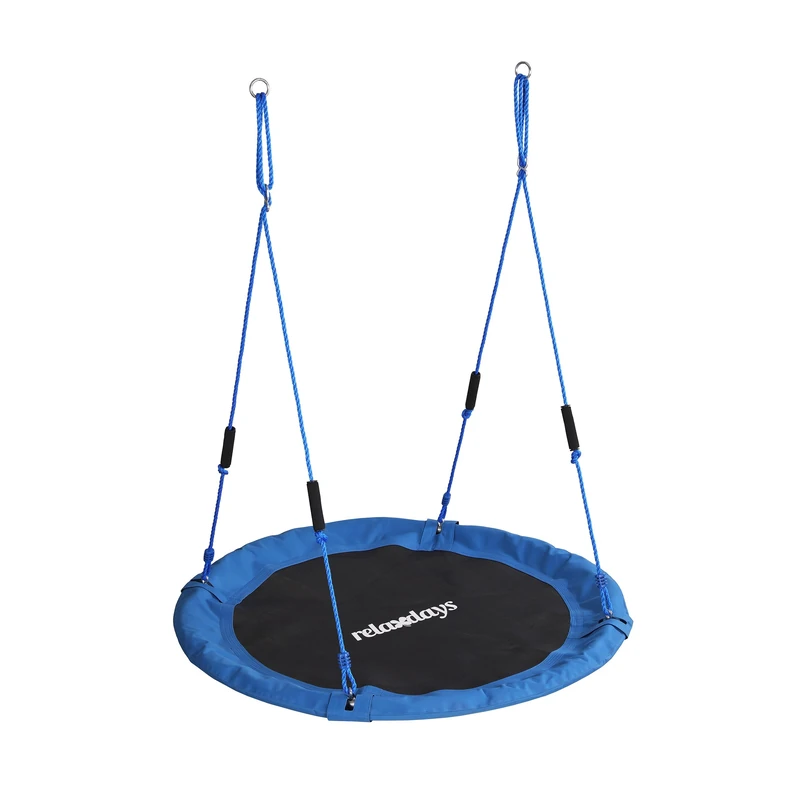 Relaxdays Round Hanging Swing for Kids, Foam Handles, Adjustable, Outdoor, Ø 120 cm, 100 kg, Blue