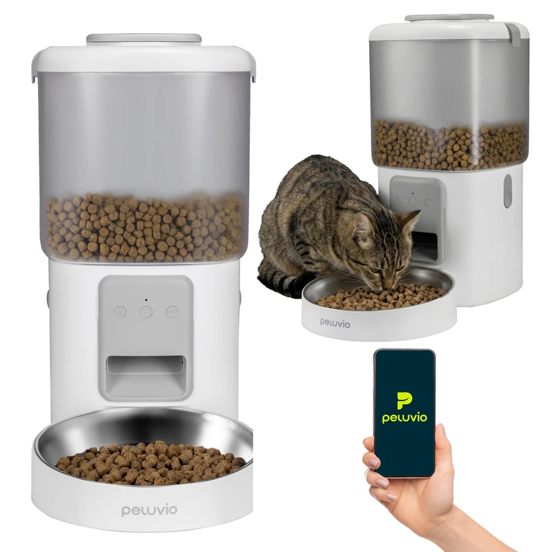Peluvio Crispy Wi-Fi Automatic Cat & Dog Feeder with WiFi, App Control, Cat Feeder with Timer, Portion Control Up to 10 Meals, Cat Food Dispenser for Food 5-15 mm, Battery Backup, Stainless Steel Bowl - Image 1