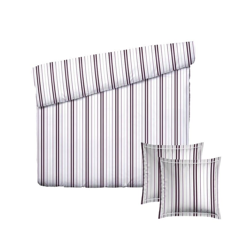 Pure Cotton 3-Piece Double Bedding Set – Duvet Cover 260 x 240 cm and 2 Pillowcases 63 x 63 cm – 100% Cotton Satin, 80 Thread Count – Oeko-TEX Certified – Liona – Purple and White