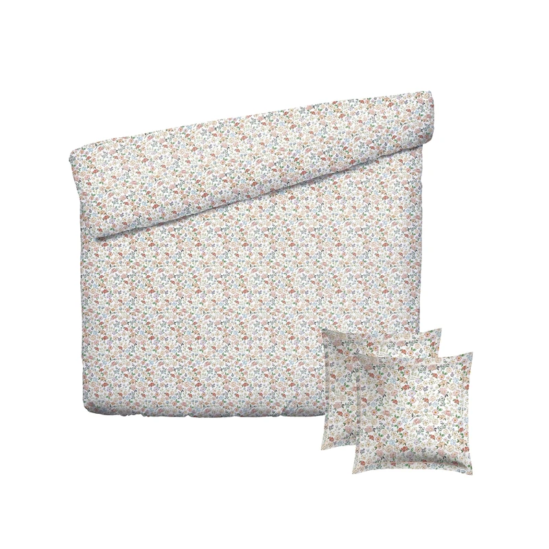 Pure Cotton 3-Piece Double Bedding Set – Duvet Cover 260 x 240 cm and 2 Pillowcases 63 x 63 cm – 100% Cotton Satin, 80 Thread Count – Oeko-TEX Certified – Flower Field – White