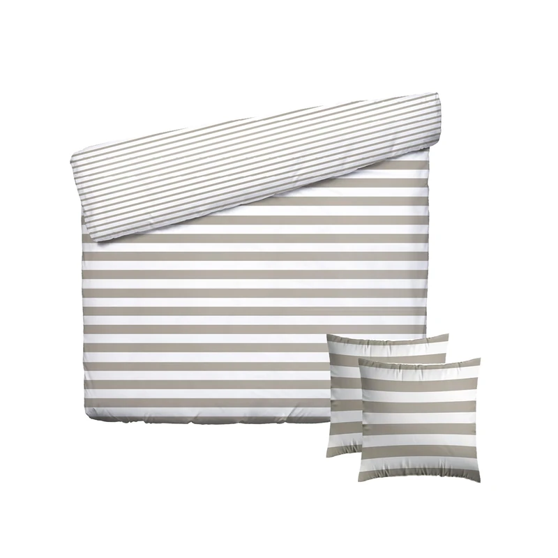 Pure Cotton 3-Piece Double Bed Linen Set – Duvet Cover 240 x 220 cm and 2 Pillowcases 80 x 80 cm – 100% Cotton Satin, 80 Thread Count – Oeko-TEX Certified – Navy Foam – Taupe