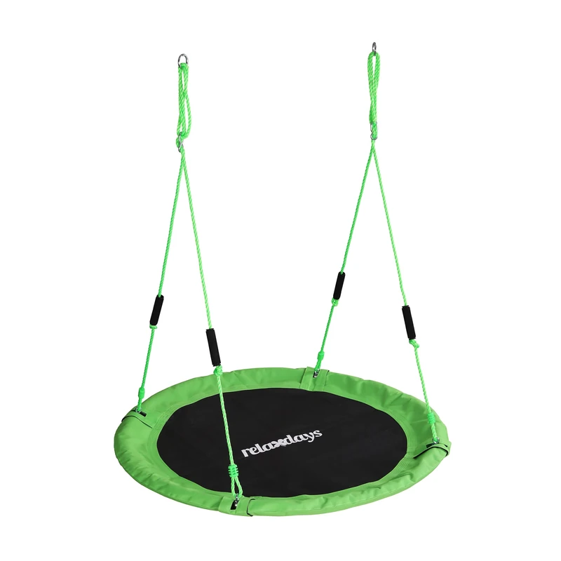 Relaxdays Round Nest Swing with Padded Frame, Foam Handles, Adjustable, Outdoor, Ø 120 cm, 100 kg, Green