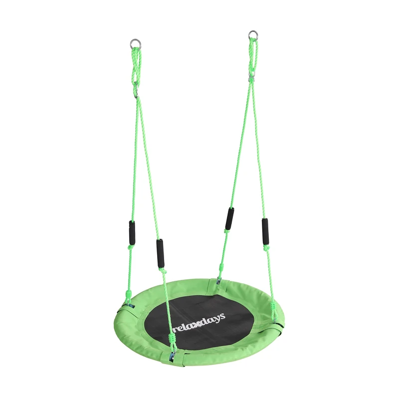 Relaxdays Round Outdoor Nest Swing with Padded Handles, Adjustable, Ø 80 cm, Up to 100 kg, Green