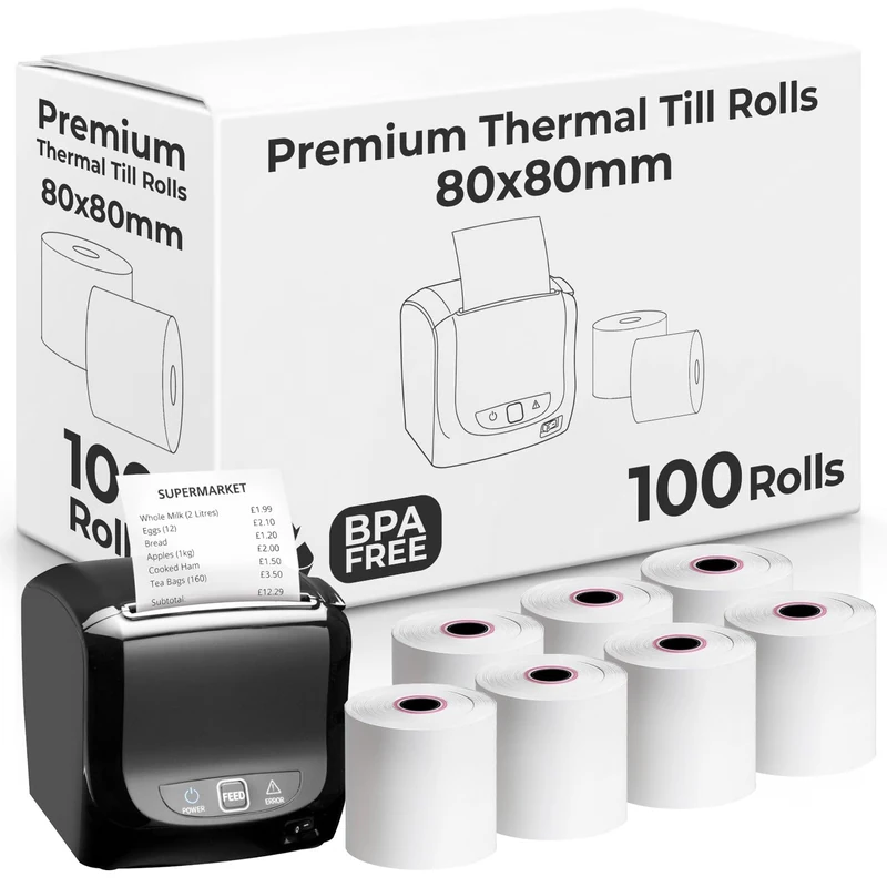 eCompostable 80X80mm Smudge Free Till rolls for PDQ Machines, Thermal Receipt Printer Rolls, Card Machine Paper Rolls for Sam 4S, POS-XQ1, Star Micronics TSP100 Series, Bixolon SRP Citizen CT 100 Roll