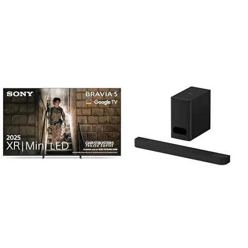 Sony BRAVIA 5 – XR, Mini LED, AI XR Processor, Acoustic Multi-Audio, Dolby Vision/Atmos + BRAVIA Theatre Bar 6 Soundbar with Subwoofer – 3.1.2ch surround sound, Up-firing speakers, Dolby Atmos