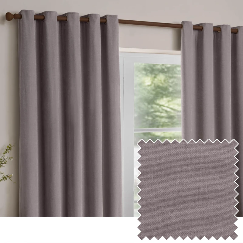 furn. Yard Heavy Chenille Eyelet Curtain Pair – Lined Room Darkening Soft Velvet Curtains (Mauve - Width 117 x Drop 183cm)