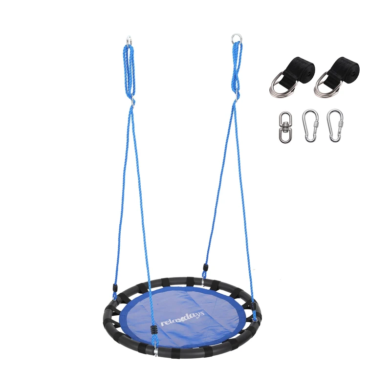 Relaxdays Round Nest Swing with Straps & Carabiners, Adjustable, Outdoor, Ø 80 cm, 100 kg, Blue