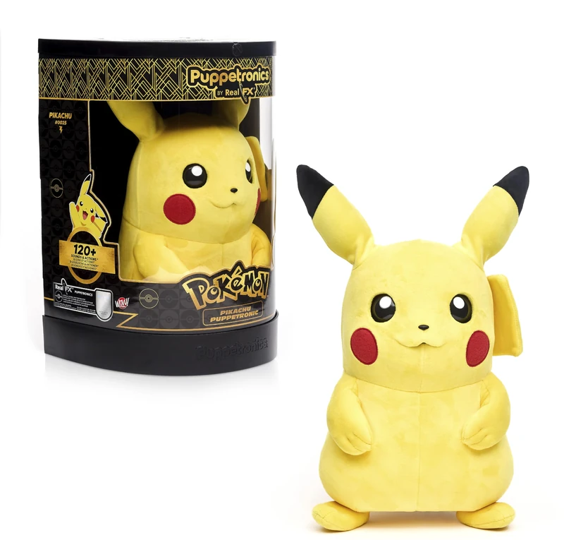 WOW! STUFF Pokémon Pikachu Puppetronic by RealFX | Interactive Life-Like Pikachu with 120+ Sounds & Actions | Moving Mouth, Light-Up Cheeks, Dual-Motion Ears | Premium Collector Display Case |Age 8+