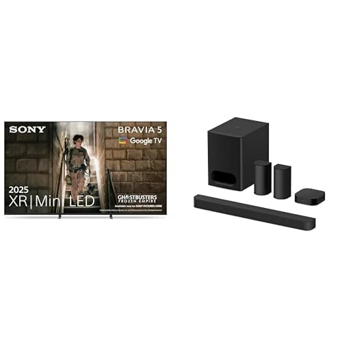Sony BRAVIA 5 – XR, Mini LED, AI XR Processor, Acoustic Multi-Audio, Dolby Vision/Atmos (2025) + BRAVIA Theatre System 6 – 5.1ch surround sound, 1000W, Soundbar, rear speakers & subwoofer included