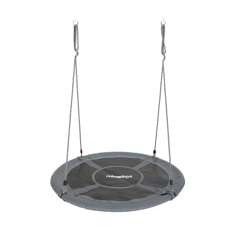 Relaxdays Round Hanging Nest Swing, XXL, Up to 300kg, Adjustable, Outdoor, Grey, 120cm Diameter