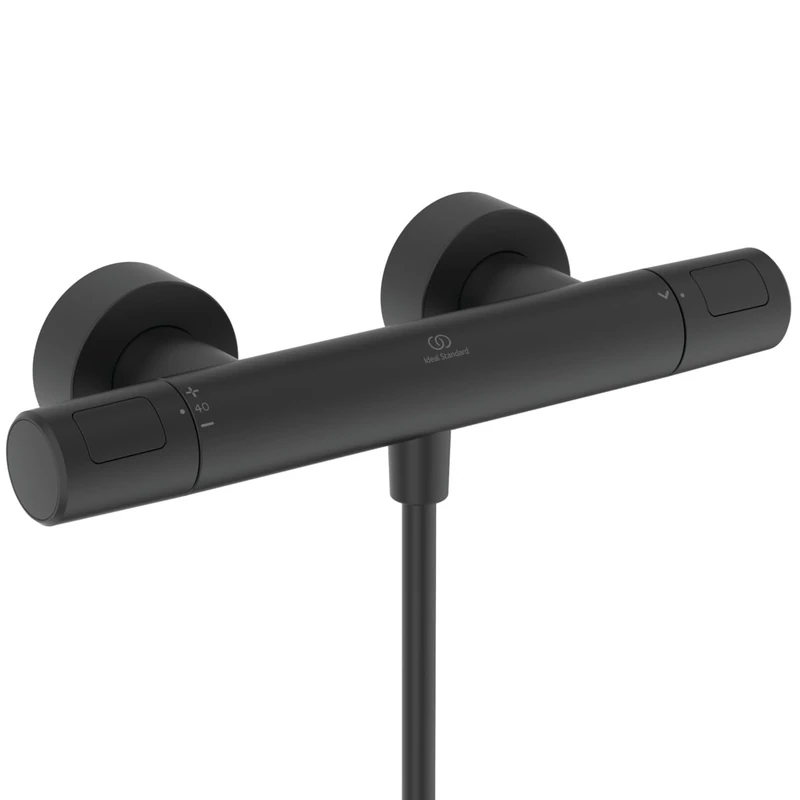 Ideal Standard Ceratherm T25 N Water and Energy Saving External Shower Mixer with Anti-Scald Protection (CoolBody) and Thermostat Function - Matt Black (315x102x70mm)