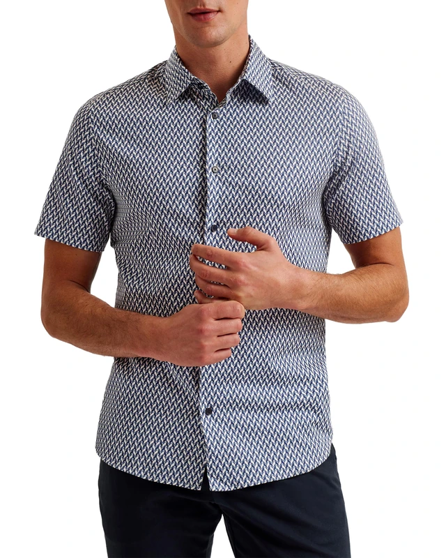 Ted Baker London LACESHO-SS Geo Printed Shirt, Navy