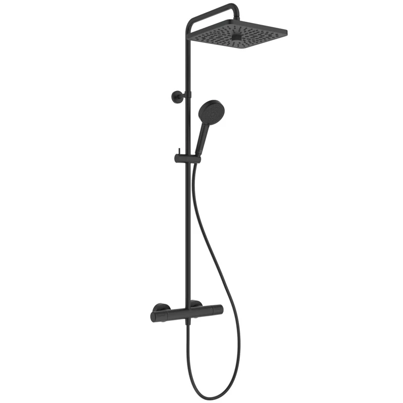 Ideal Standard Ceratherm T25+ Outdoor Bathtub/Shower System, Eco Water-Saving Shower Head with Variable Jet, Anti-Scald Protection - Matt Black (315x510x1117mm)