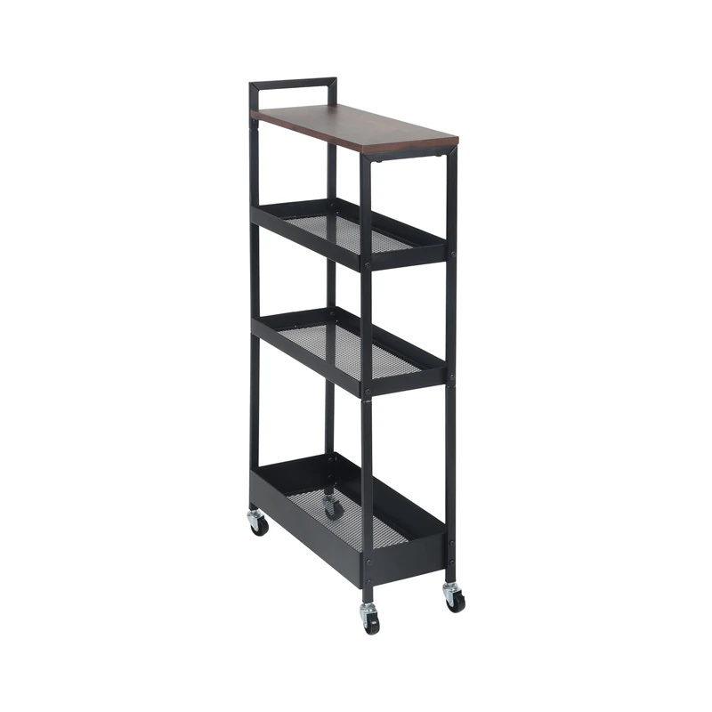 Relaxdays 4-Tier Industrial Metal Niche Trolley, H x W x D: 98 x 50 x 20 cm, Brown/Black
