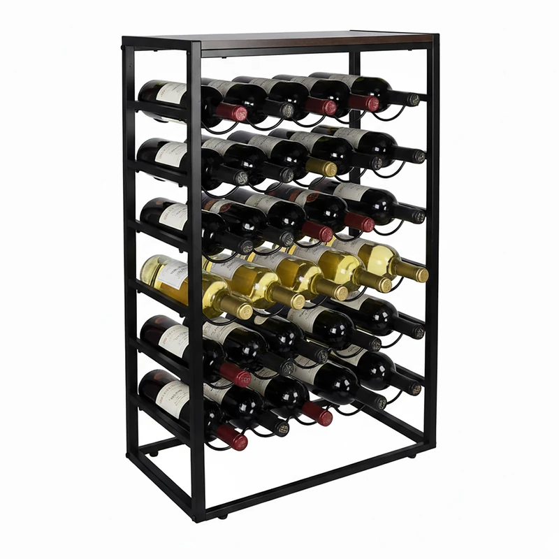 Relaxdays industrial standing wine rack, 30 bottles, black/brown, 88x59x30 cm